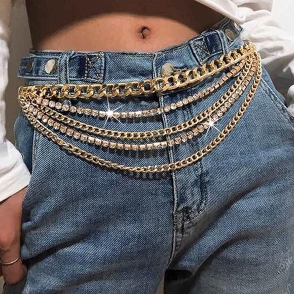 Rhinestone Waist Chain Belt Layered Body Chain - Picture 1 of 6